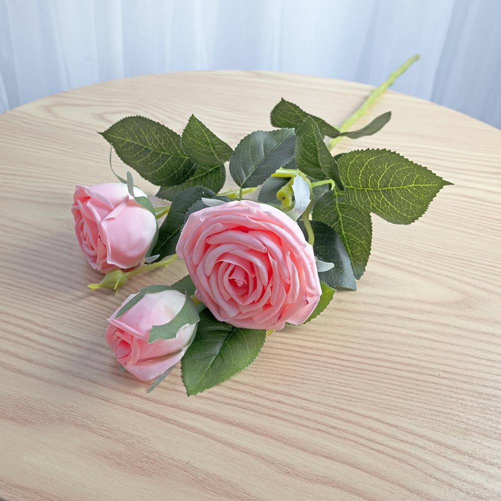 

Высококачественный одноветвистый искусственный цветок, 3-х головчатый увлажняющий искусственный букет роз, украшение интерьера для свадьбы, шелковый цветок