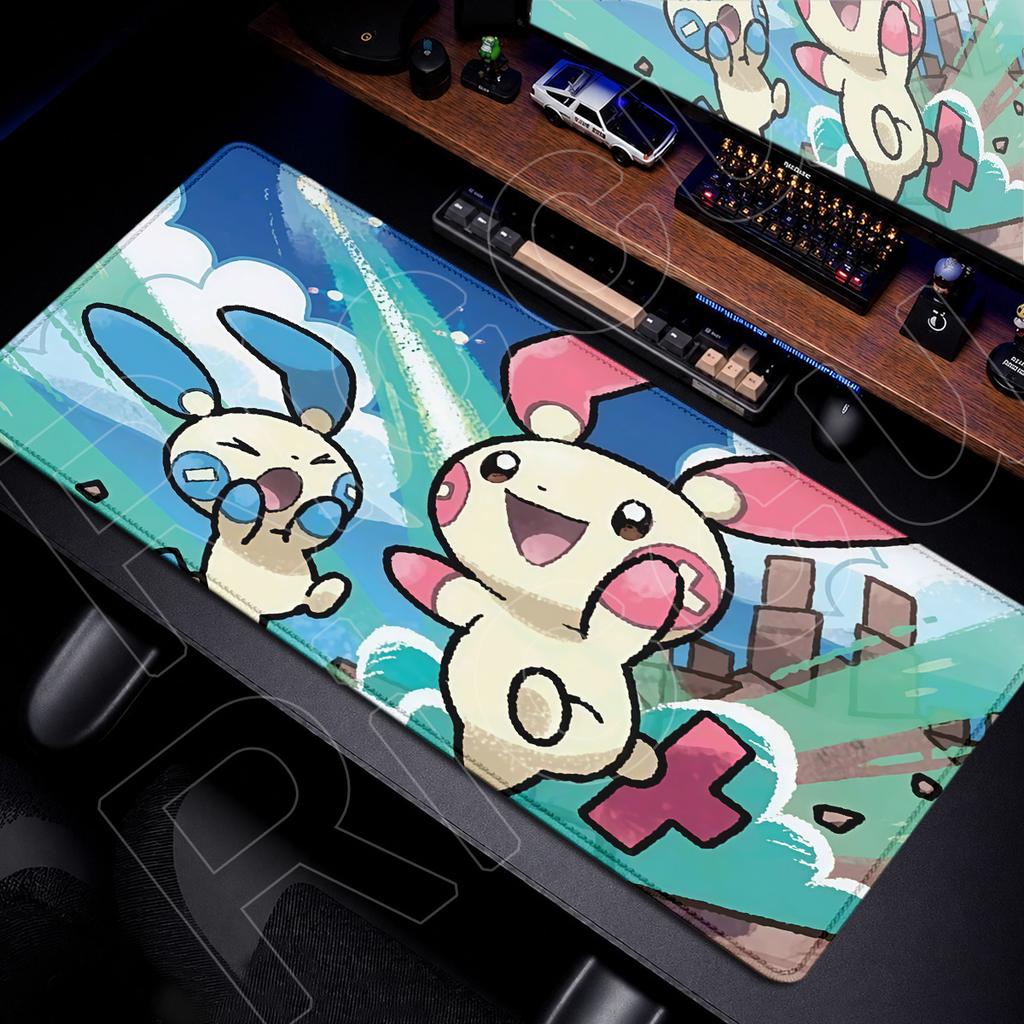 Xxl Anime Gamer Keyboard Desktop Mat PPlusle Minun Locking Edge Mouse Pad Pc Rubber Accessories 90x40cm Washable Carpet
