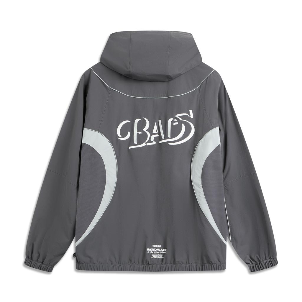 Li-Ning Basketball Series Spliced Letter Zipper Hooded Breathable Versatile Sports Jacket Men Jacket Black Pine-Grey AFDVG23-2