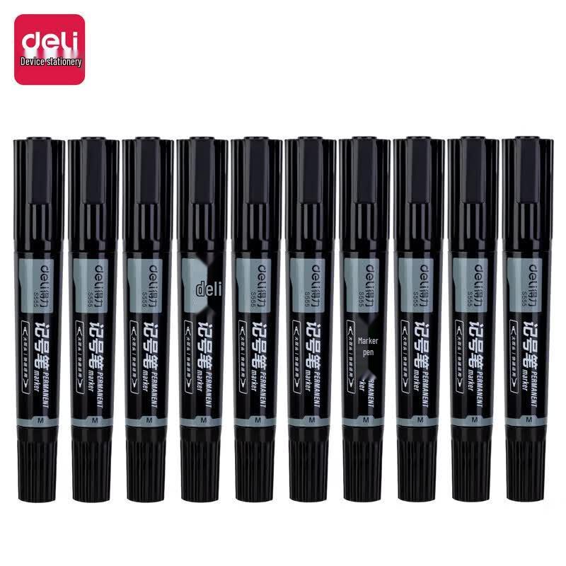 Deli S555 Dual-Tip Marker Pens, 10-Pack