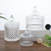 Clear Crystal Embossed Glass Yurt Candle Holder & Candy Jar with Lid