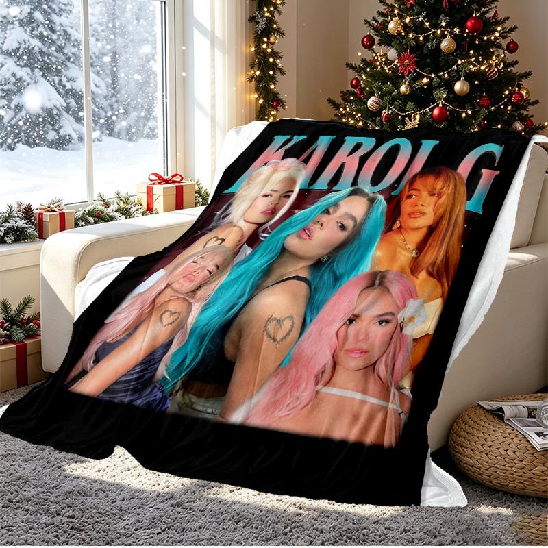 Karol G Pattern Blanket for Home Decoration, Bed, Sofa, Car Travel, Camping, Suitable for All Seasons, Birthday Christmas Gift