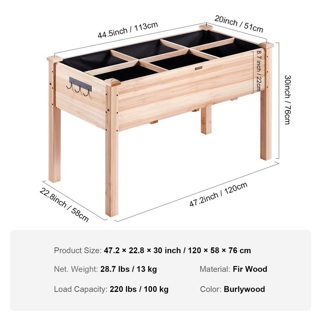 Wooden Raised Garden Bed Planter Box 47.2x22.8x30" Flower Vegetable Herb