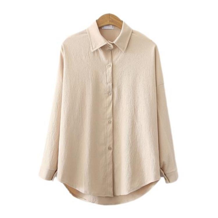 

Loose Fit Blouse Long Sleeve Shirt Women s Solid Color Button Up Lapel Breathable Casual for Work Daily Life Travel M хаки
