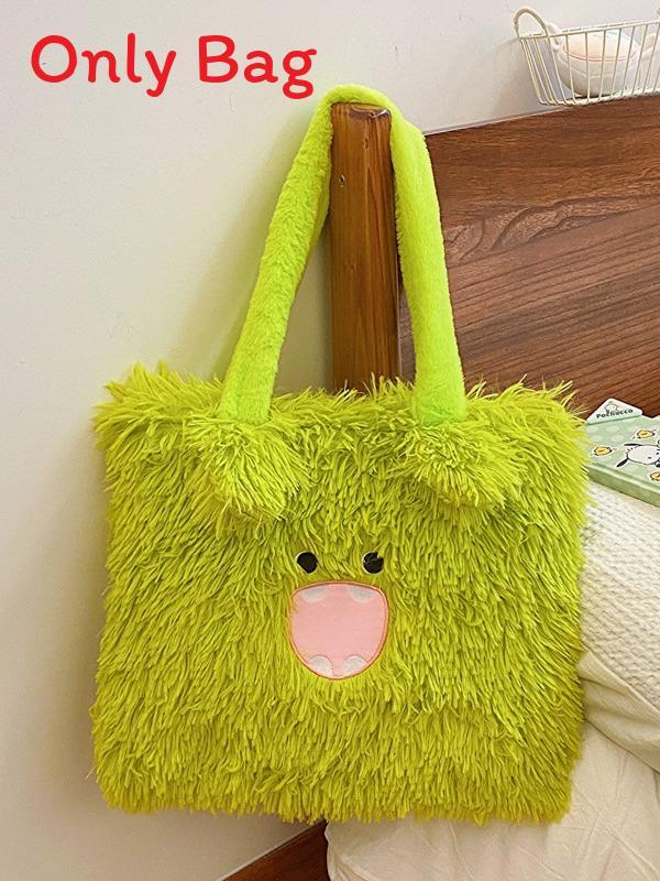 Kuromi Large Tote Bag With Plush Embroidery For Daily Casual Use