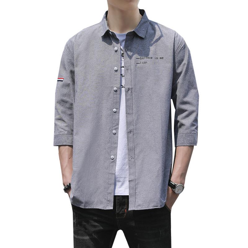 

Мужская рубашка с рукавами в четверть рукава, рубашка со средними рукавами, летняя крутая однотонная повседневная рубашка L