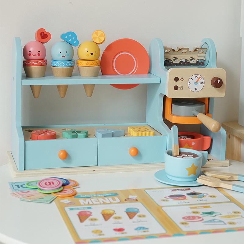 

Wooden Toy Educational Set With Ice Cream And For Creative Play Ice Cream Coffee Blue