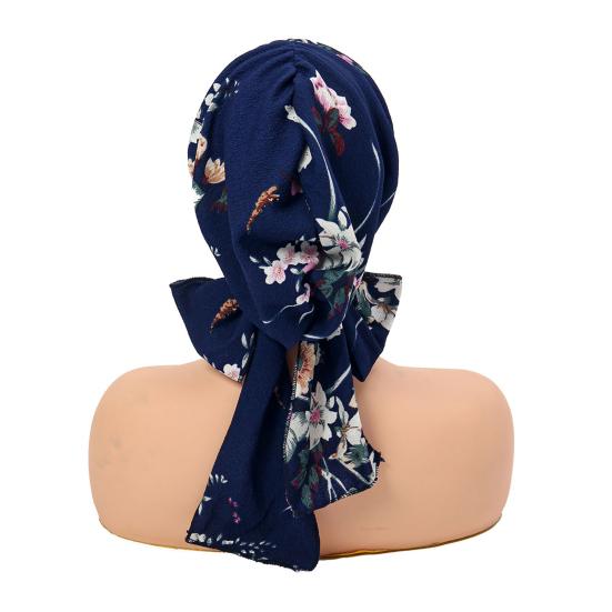 Women Headscarf Hat Flower Pattern Lace-up Ribbon Turban Hat Outdoor Travel Cycling Sunshade Cap Headwear