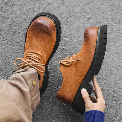 Round Head Derby Shoes Men's Height Increase American Retro Leather Shoes British Casual Tooling Big Head Shoes 24229-T