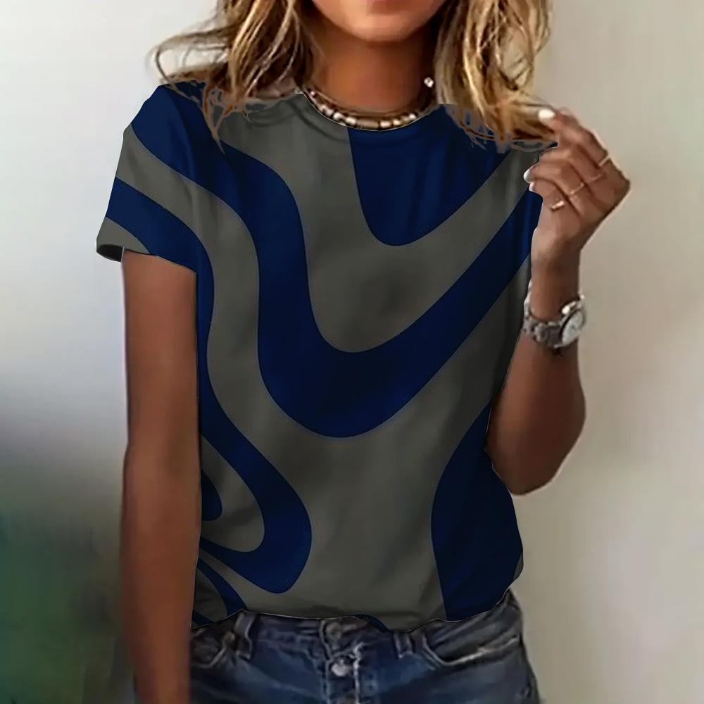 

Футболка с 3D-принтом, женская одежда, полосатый принт, модный летний топ с коротким рукавом и круглым вырезом, повседневная свободная одежда, элегантная женская футболка 6XL