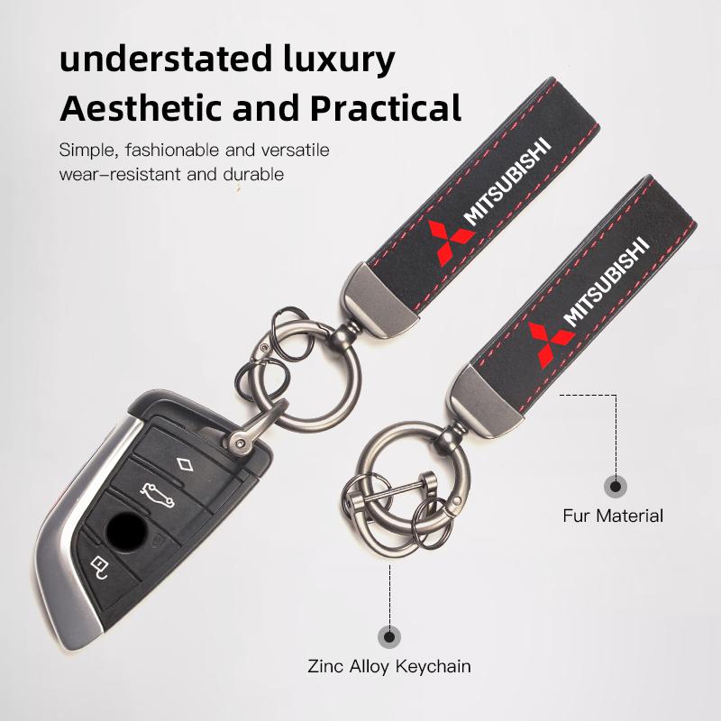 Car Metal Keychain Gift Leather Knitted Suede Keyring For Mitsubishi Xforce ASX L200 Eclipse Cross Outlander Pajero Xpander EK