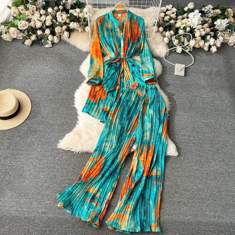 Fashion Wind Lace-up Waist-Controlled Casual Wide-Leg Trousers Tops