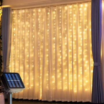 

1 Pack 200LED Solar Curtain String Lights Outdoor Waterproof 8 Lighting Modes Curtain Fairy Lights For Wedding Party Decoration 0-5W теплый белый