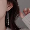 Long Tassel Broken Silver Earrings Temperament Muse Fan Chain Ear Hook Live Stream Small Square Earphone