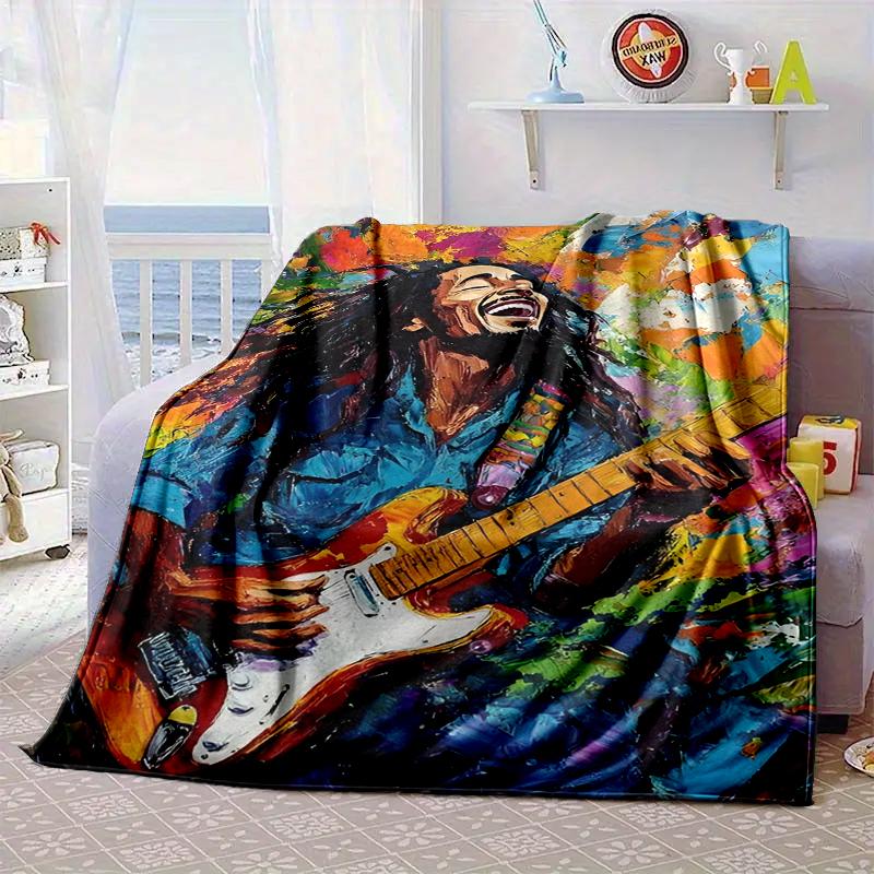 Bob music Vibrant Art Blanket Flannel Blanket for bed, sofa, Camping, Hiking, Picnic Essentials, gift for family Fan gifts