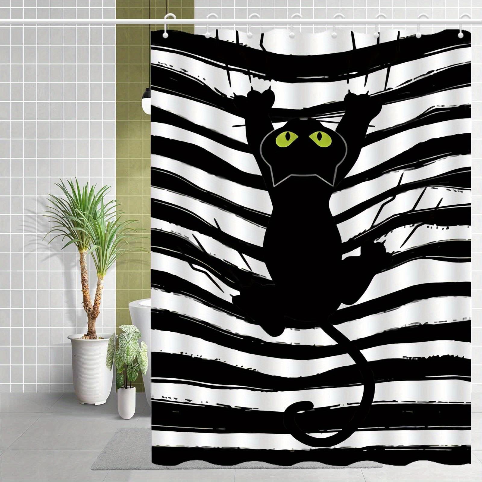 

Modern Minimalist Nordic Cat Black And White Striped Shower Curtain, High-End Elegant Bathroom Curtain, Bathroom Decoration W60H190(CM)-1 Pcs