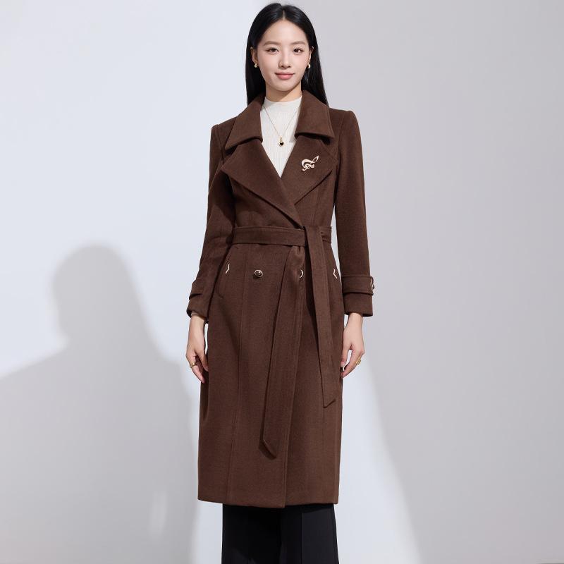 Hepburn Style Double-Breasted Wool Coat for Women - Autumn/Winter French Mid-Length Design