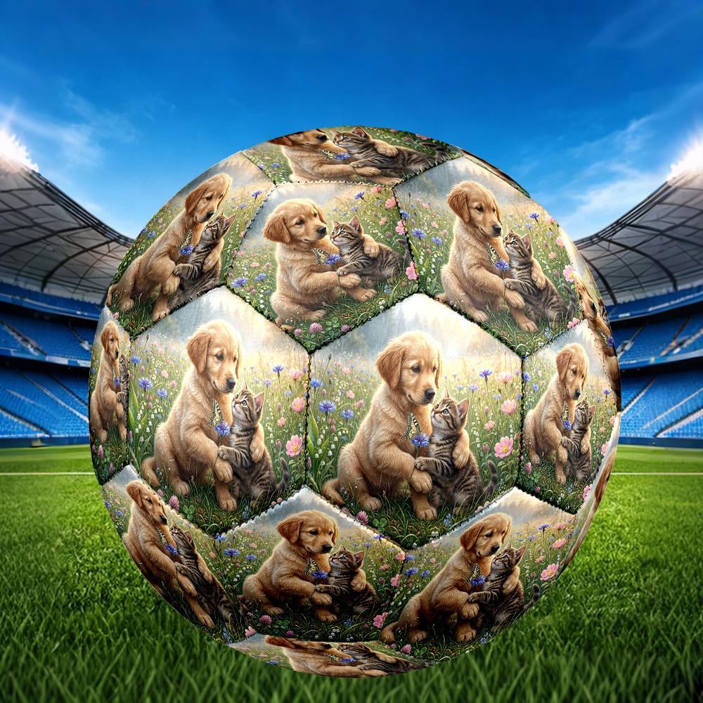 1pc Golden Retriever Tabby Cat Theme Soccer Ball Football, Size 5, Lightweight PVC, Durable Outdoor Training Soccer Ball, Gift m61471