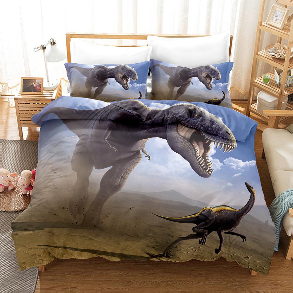 Jurassic Age Dinosaur Bedding Set For Kids, Duvet Cover, Pillow Shams, Microfiber Fabric, Boys Bedroom Decoration, T-Rex Raptors