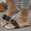 Women Luxury Flats Slippers 2025 Summer Designer Brand Beach Sandals Ladies Flat Open-toe Pearl Bow Shoes Slides Plus-size 43