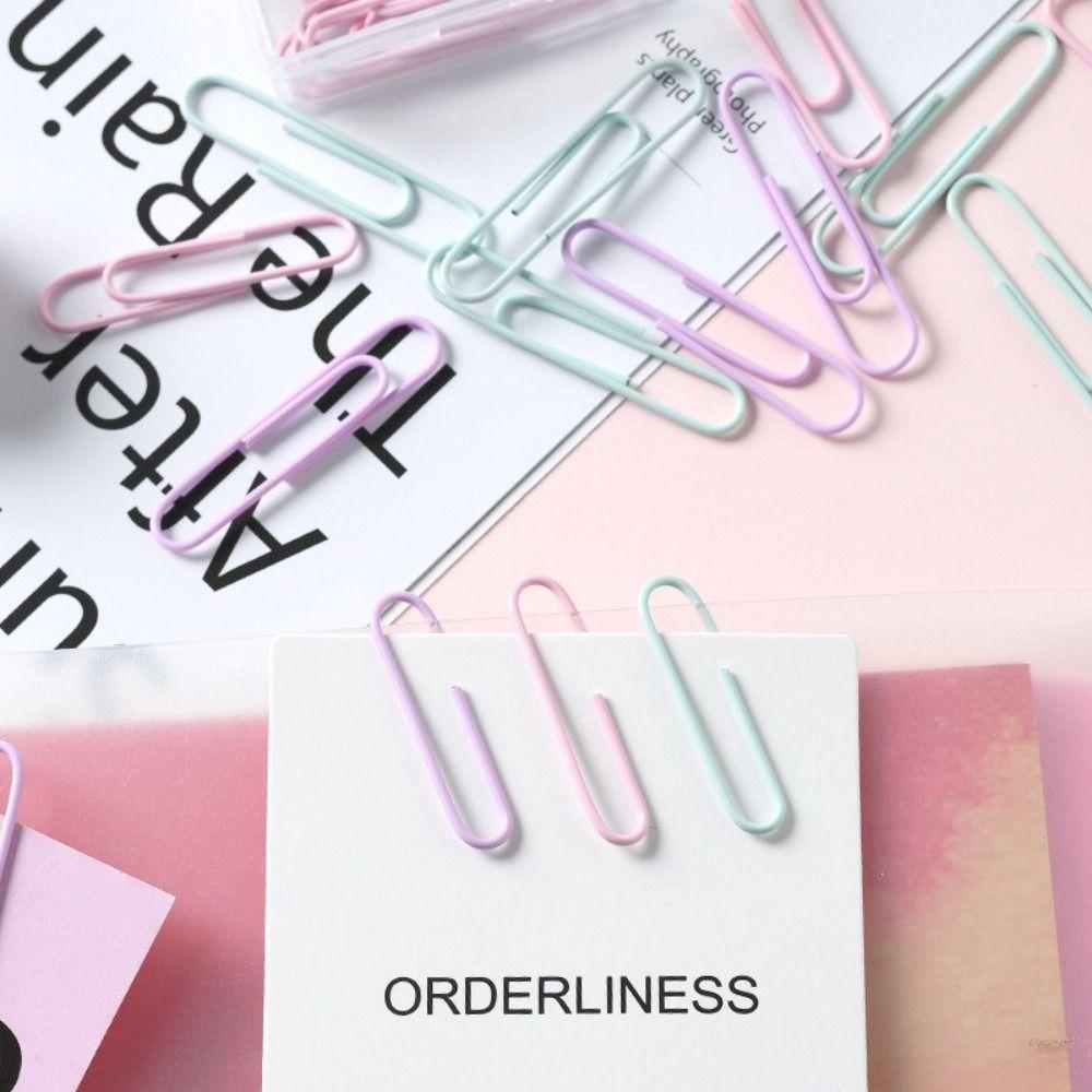 70 Pcs 50mm Length Paper Clips Pink/ Purple/ Green Metal Paper Clips Portable Paper Clips  Office