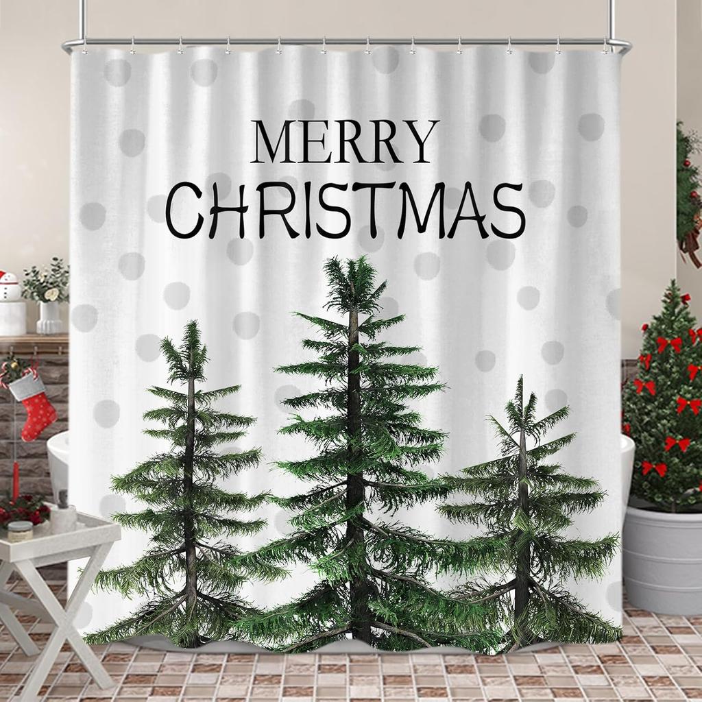 Blue Christmas Snowflake Shower Curtain, Winter Forest Deer Fabric Shower Curtains Set For Bathroom Decoration With Hooks Cute