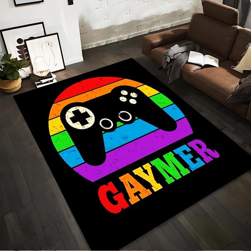 

Rainbow Gaming Controller Carpet with Gaymer Text, Modern Design Suitable for use as an anti-slip for living room bedroom sofas 40x60cm( 15x23in )