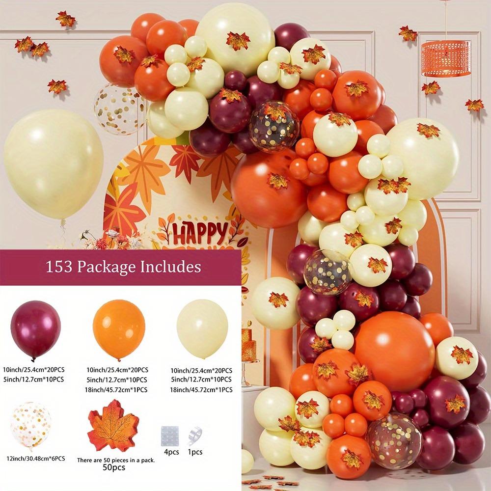 153PCS/set Thanksgiving Balloon Garland Arch Set Wine Red Orange Maple Leaf Balloon Indoor and Outdoor Autumn Party Decoration
