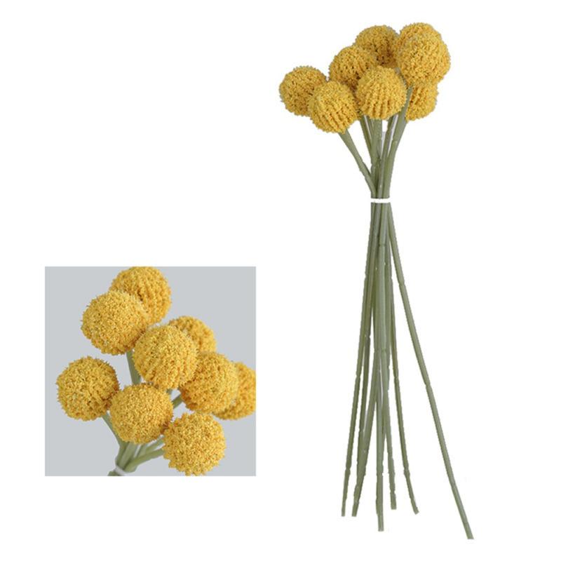 9 Zweige, gelber Billy-Ball-Blumenstrauß, natürliche getrocknete Blumen, golden, für Hochzeit, Party, Wohnzimmer, Schlafzimmer, Café, DIY-Dekoration
