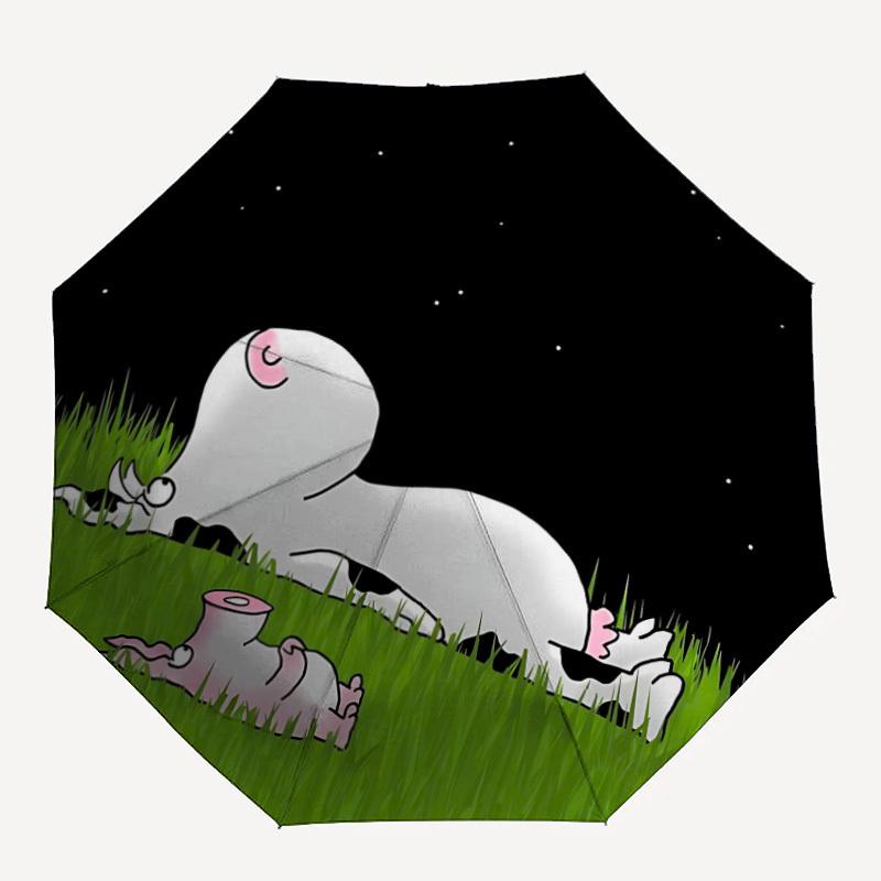 

1pc Cow Night Automatic Folding Umbrella - Compact 8-Rib Design, Durable Plastic & Iron, Lightweight for Outdoor Daily Use032