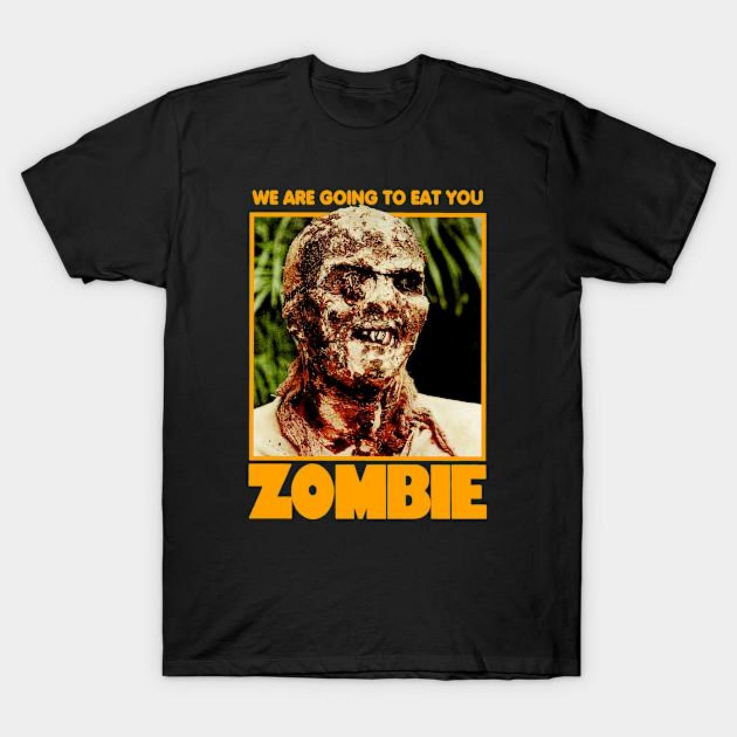 

Men Black Print T-shirt Zombie _ We Are Going To Eat You No-Cut Transfer Paper Print Cotton Tshirt XXXXXL