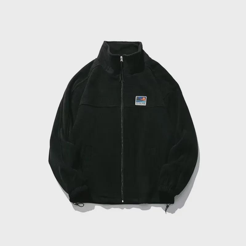 Men's Japanese Retro Stand Collar Warm Fleece Jacket - Non-Pilling, Zippered, Lamb Fleece Lining for Autumn/Winter.