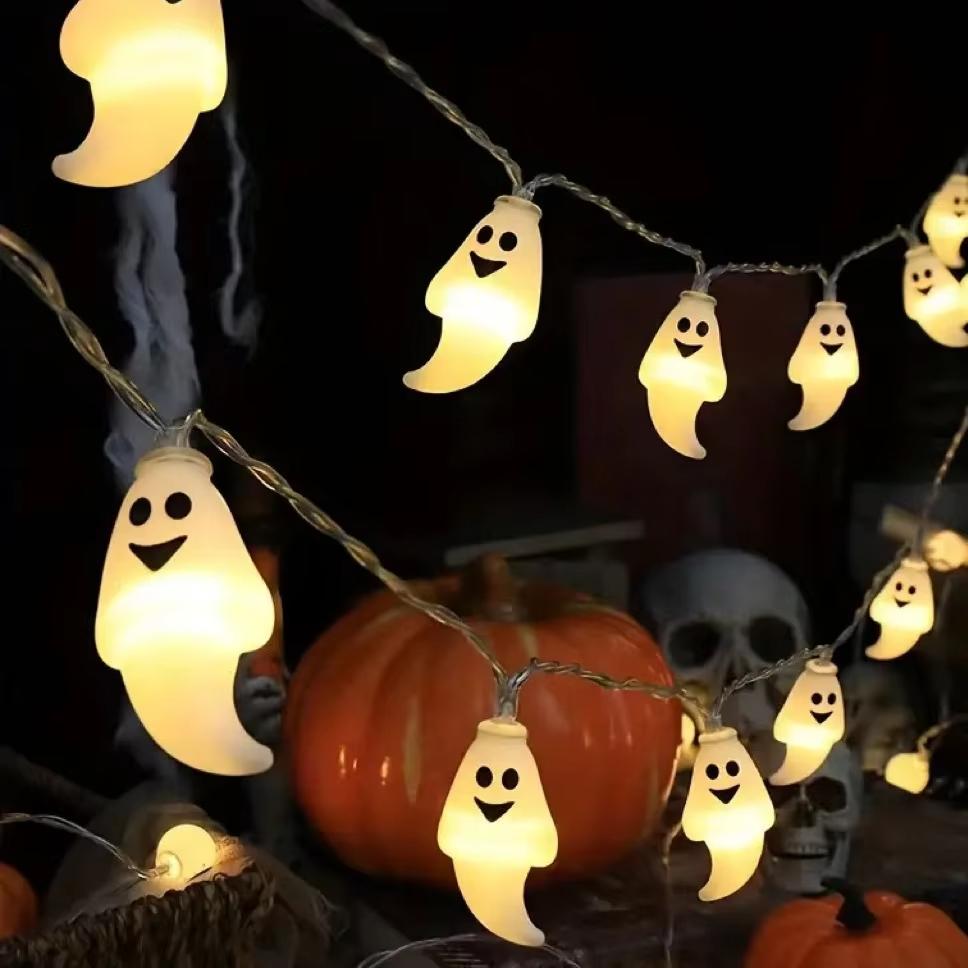 LED Halloween String Lights Indoor Outdoor Battery Powered Ghost Lamp Atmosphere Decoration Lights For Home Party Yard Festival