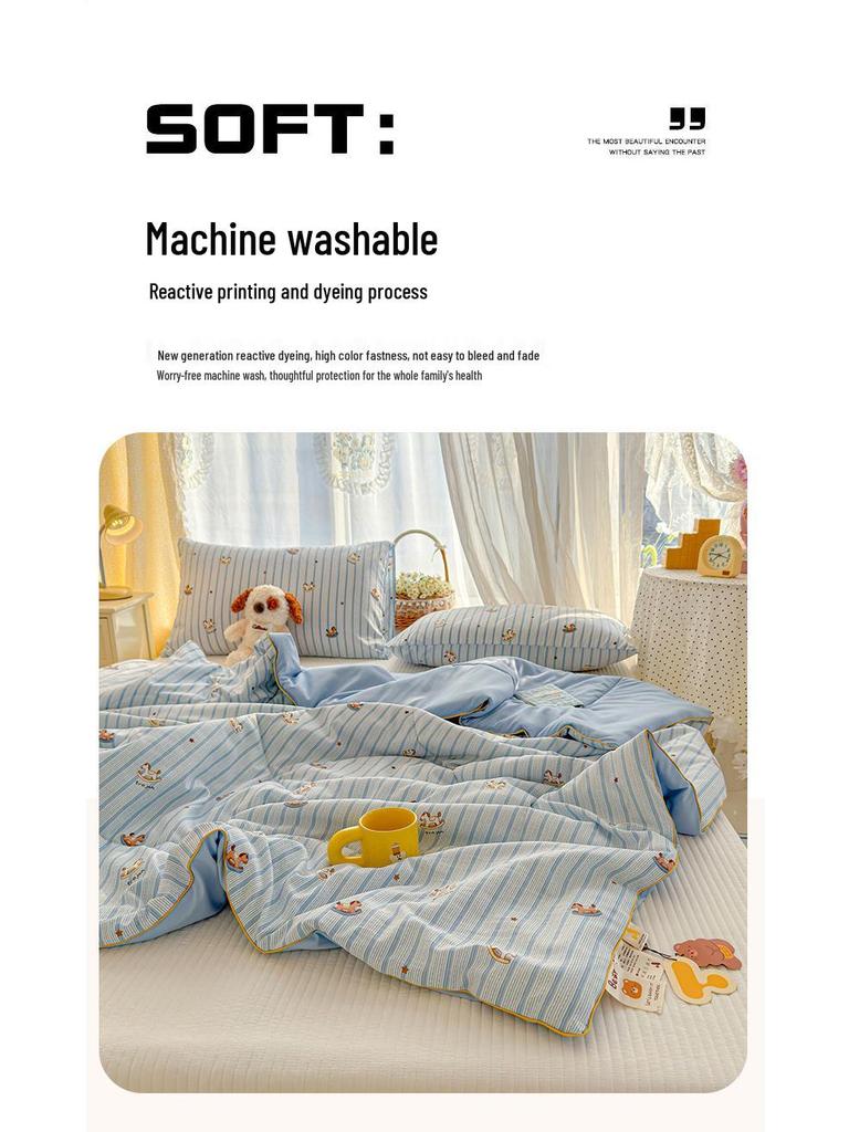Washable Cotton Double Gauze Cartoon Summer Quilt for Mother and Baby - Soft, Fresh, and Thin Air Conditioning Blanket