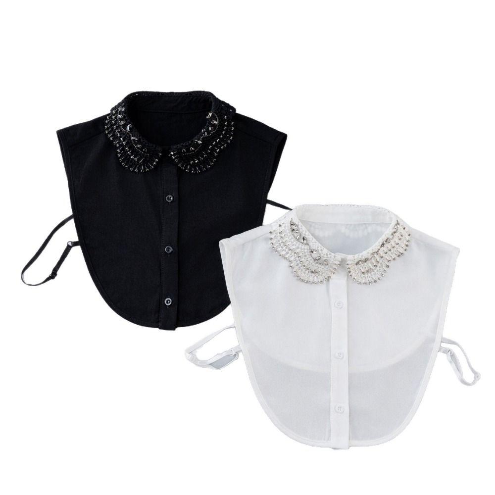 Rhinestones Shiny Fake Collar White Color Elegant Detachable Collar Handmade Beads Lace Design Blouse Collar Women Apparel