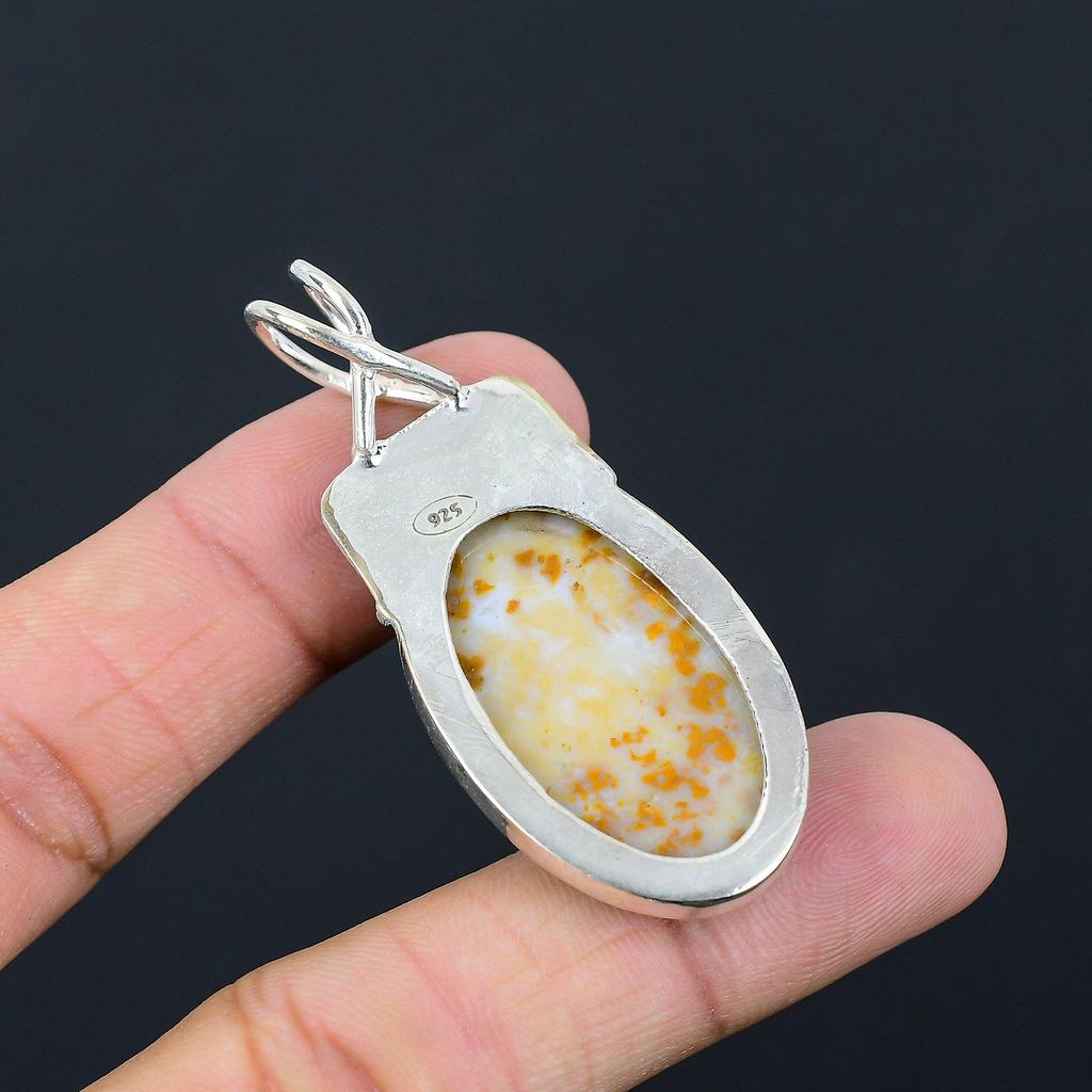 Sisters Day Deal Sterling Silver Oval Natural Plume Agate Unique Pendant Jewelry