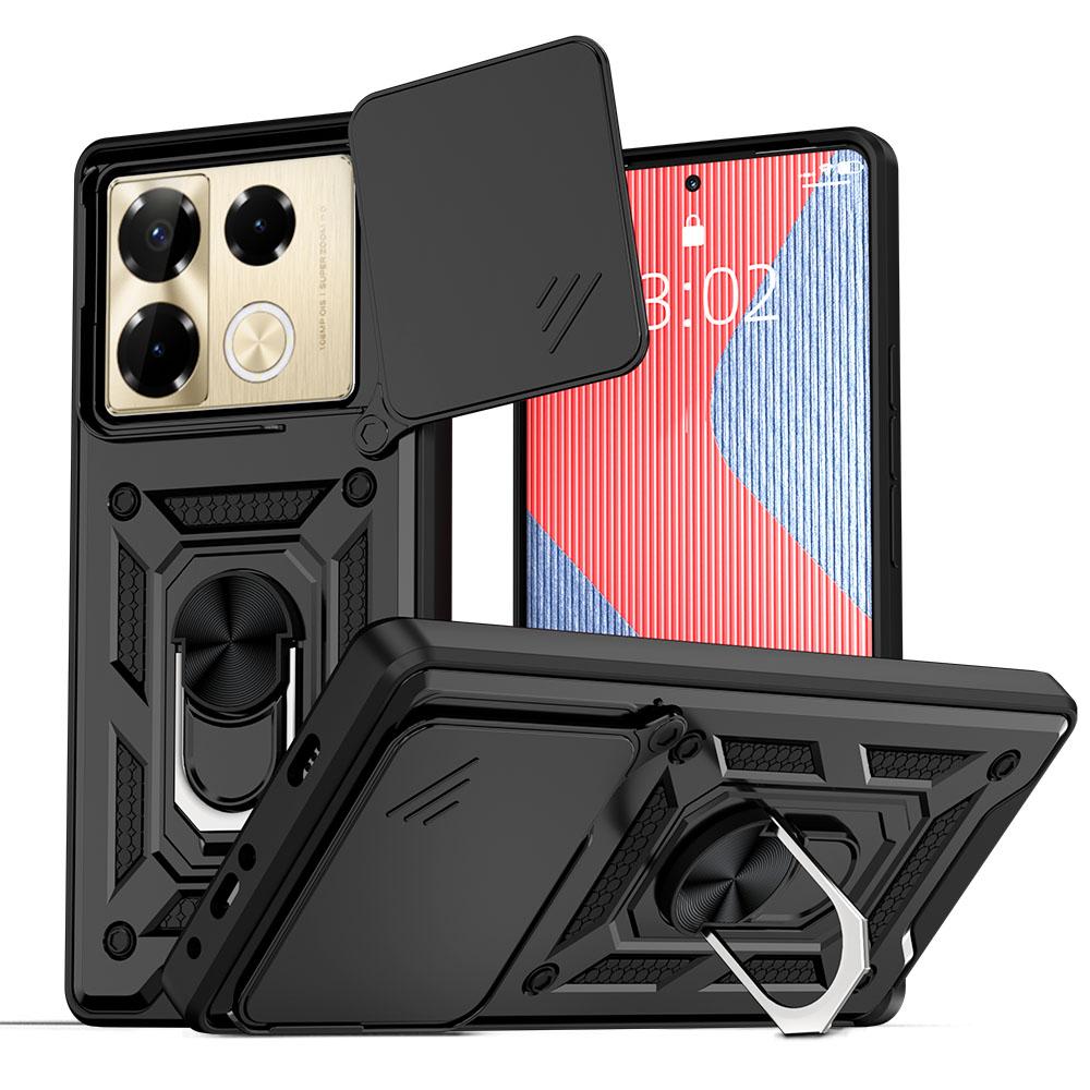 KEYSION Shockproof Case for Infinix Note 40 Pro+ 5G Slide Camera Protection Metal Ring Stand Phone Cover for Infinix Note 40 4G