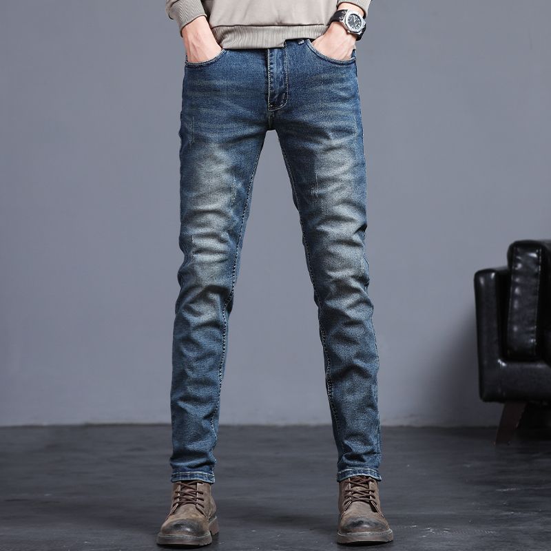 

Новые мужские эластичные джинсы скинни, модные повседневные хлопковые джинсовые облегающие брюки, мужские корейские брюки, уличная брендовая одежда 36