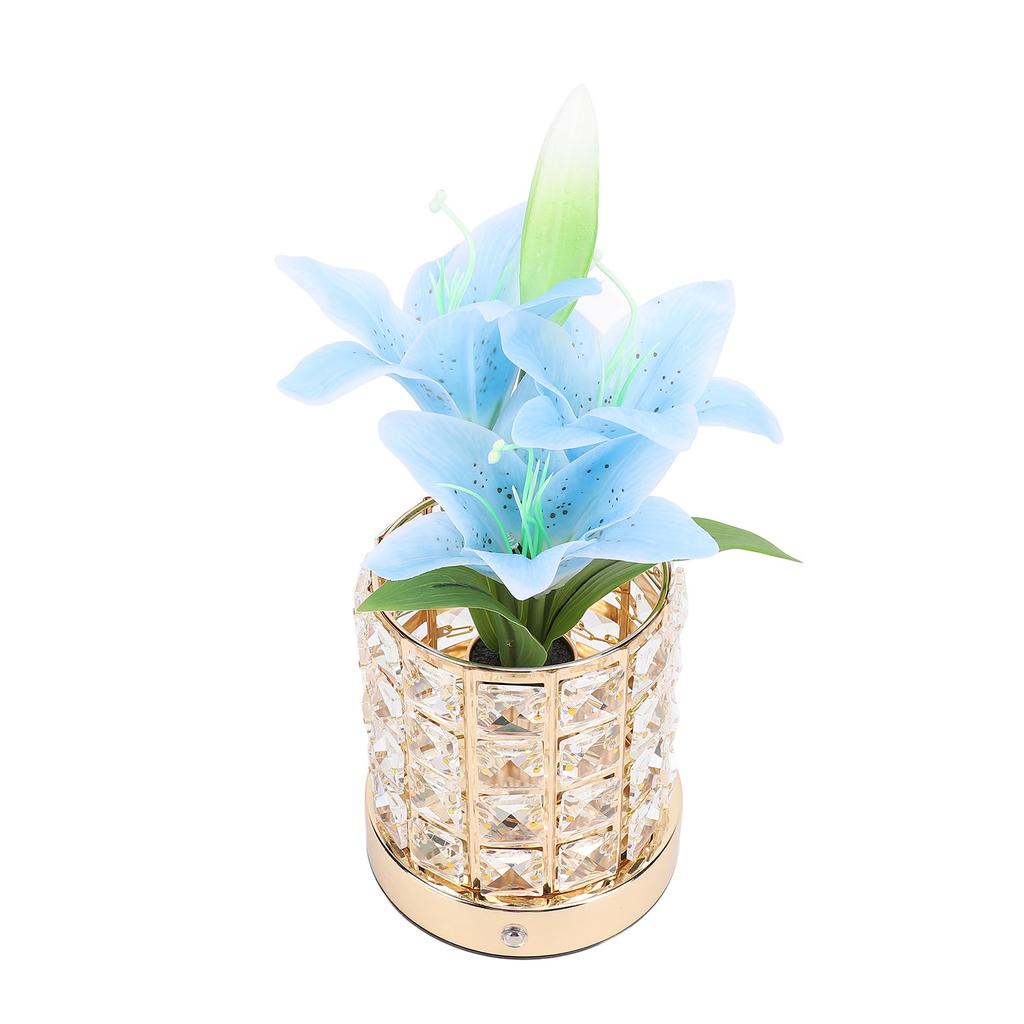 Crystal Flower Lamp Rechargeable 3 Color Modes Artificial Lily Touch Dimmable Bedside Lamp for Night
