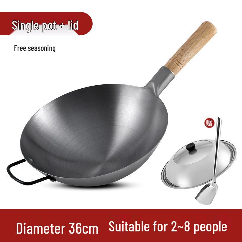 Zhangqiu Non-stick Cast Iron Wok with Large Ladle for Home & Restaurant Use - Suitable for Gas Stoves