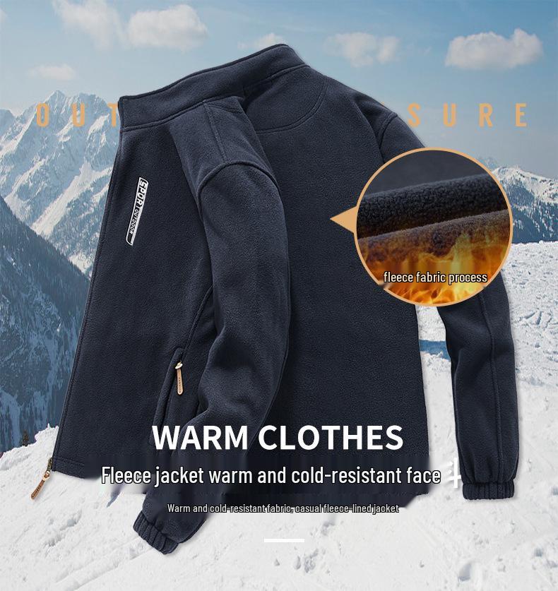 Men's Thick Fleece-Lined Stand-Up Collar Cardigan: Trendy, Warm Autumn/Winter Long-Sleeve Jacket