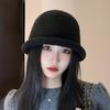 Export To Korea High Quality Knitted Crimped Bucket Hat Women's Retro Coffee Bucket Hat Big Head Circumference Basin Hat