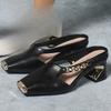 Fashion Special Heel Metal Wrapped Slippers Autumn New Square Toe Shallow Mouth Cutout Metal Chain Non-slip High Heels