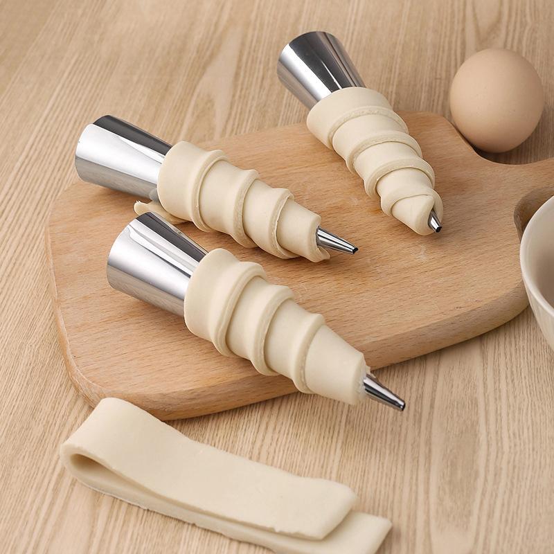 1Set Stainless Steel Cannoli Form Tubes Cream Roll Mold Diagonal Shaped Free Standing Cone Flower Mounted Mouth Cleaning Brush