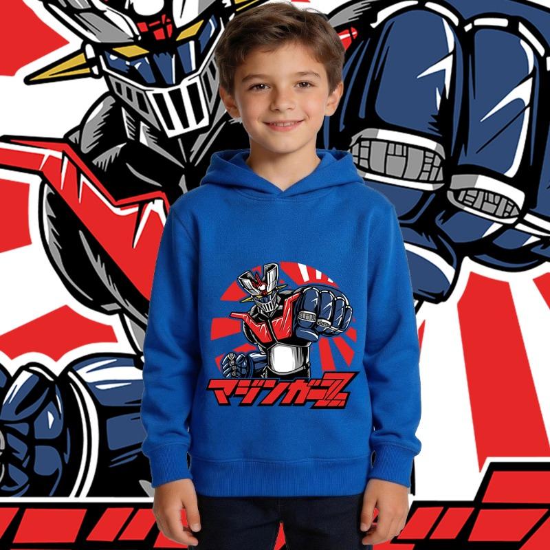 Mazinger Z Anime Print Jungen Mädchen Fleecegefütterter Hoodie Sweatshirt Warm Herbst Winter Kinder Freizeit Pullover Oberteil
