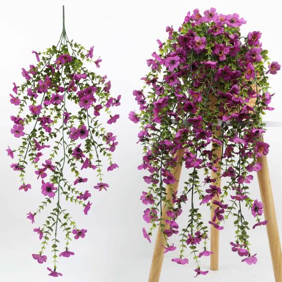 Konstgjord Hängande Violett Dekoration Realistisk UV-beständig Falsk Blomranka Inomhus Utomhus Trädgård Veranda Uteplats Hängande Fuskblommor Rattan Dekor