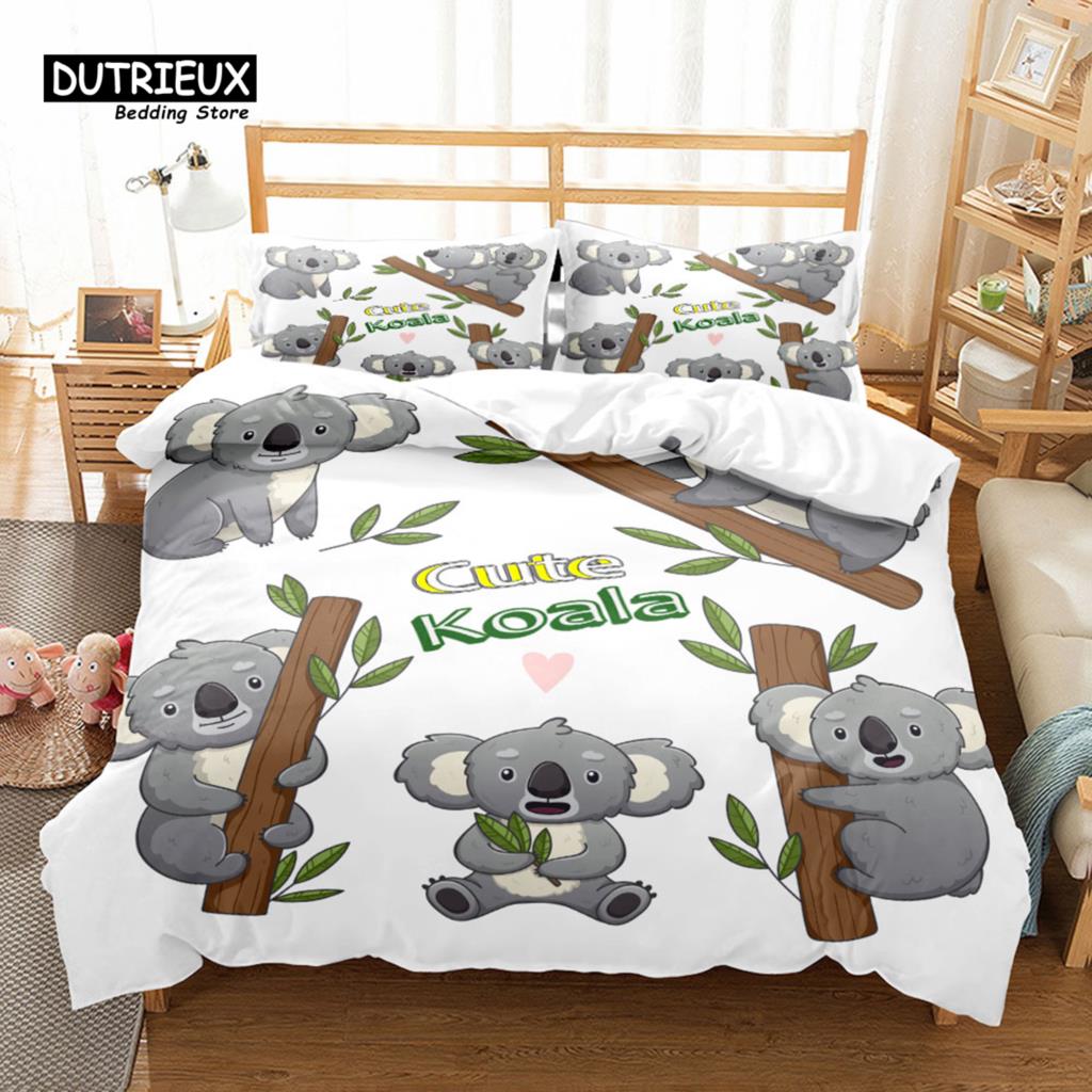 

Комплект постельного белья с милым медведем коала, модный комплект постельного белья, мягкий, удобный, дышащий, для декора спальни и гостевой комнаты EU single(135x200cm)