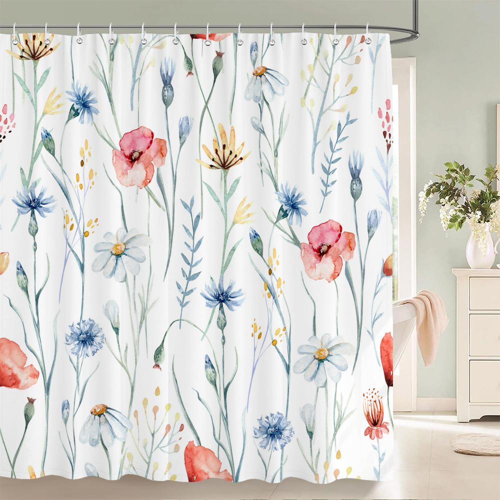 Chinese-style Printed Shower Curtain Waterproof Fabric Bathroom Plum Bossom Flowers Birds Plants Bathtub Screen Home Decorate