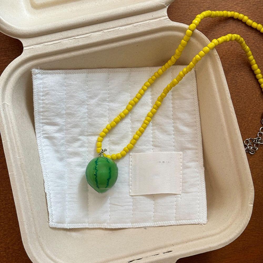 Contrasting Color Dopamine Bead Necklace Lemon Y2K Clavicle Chain  Birthday Gift