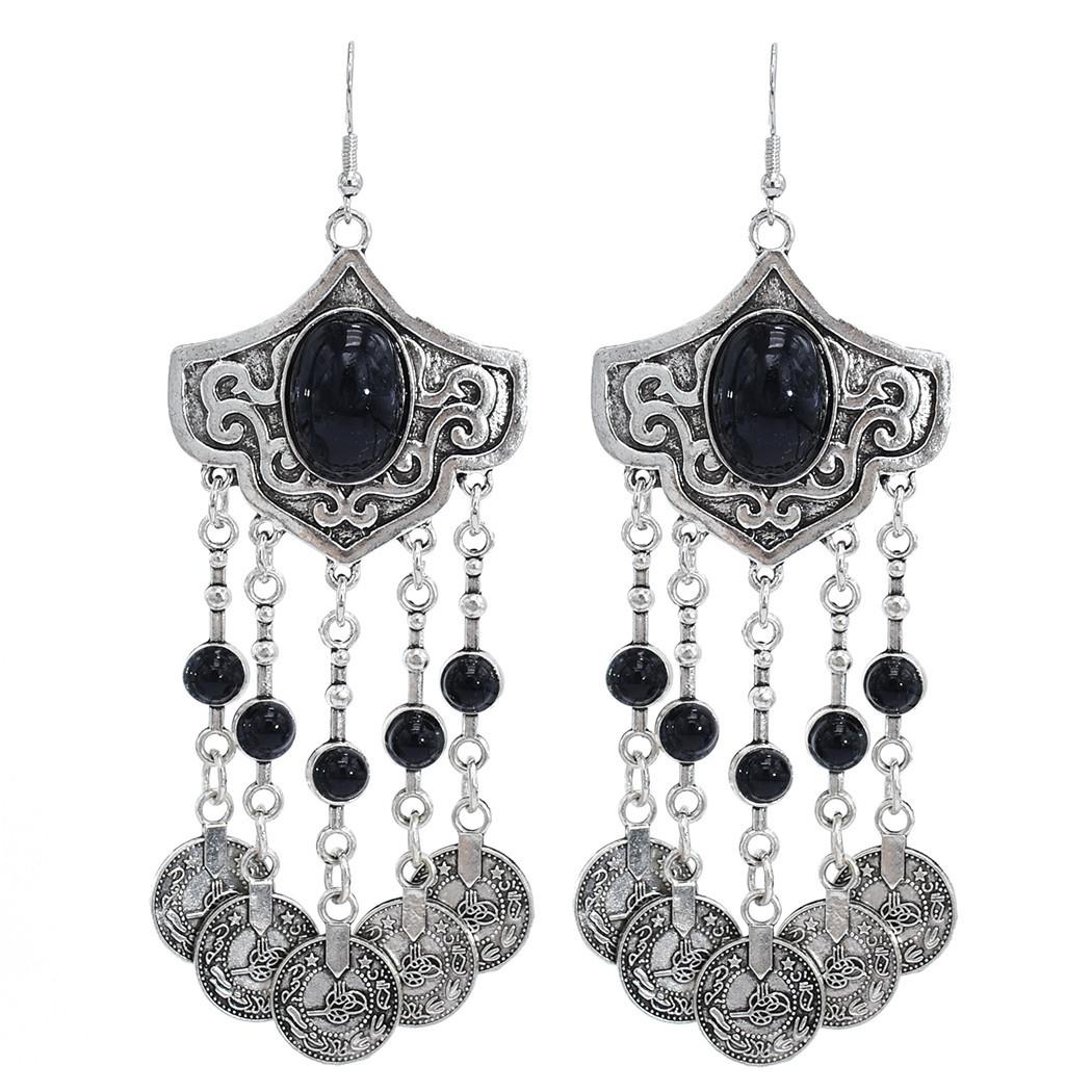 

Серьги из древнего серебряного сплава, украшения в этническом стиле Синьцзяна, турецкие монеты, женские серьги с бахромой.